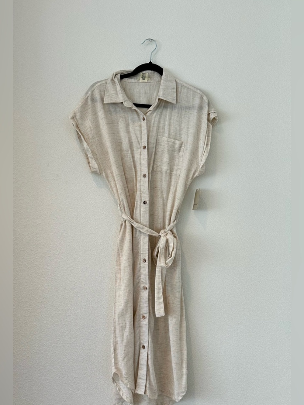Passport Women’s button down belted flowy baggy oatmeal linen dress Size  L